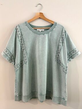 NWT Jane and Delancey Washed Sage Green Embroidered Short Sleeve Tee